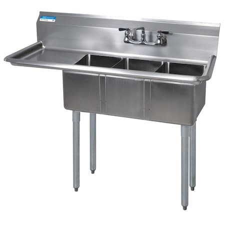 Bk Resources Three Compartment Sink 10 in x 14 in, 3, 2, Free Standing, Stainless Steel BKS-3-1014-10-15L